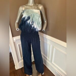 Young Broke Fabulous Linen Multicolor Tie Dye Strapless Jumpsuit Sz M